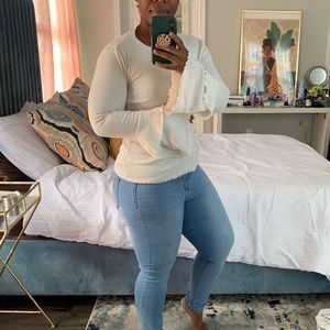 Scallop Edge Cream Bell Sleeve Top
